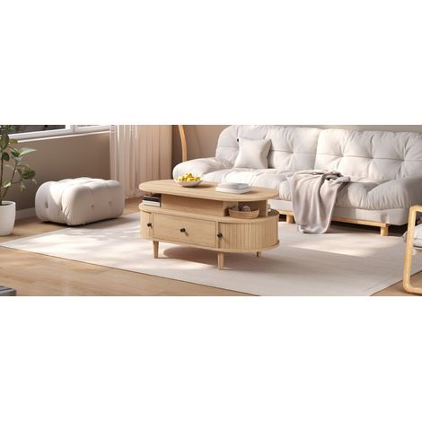 Höhenverstellbarer Couchtisch 105×50×60,5 cm aus MDF, Natur, Stauraum – MEUBLIV (1/5)