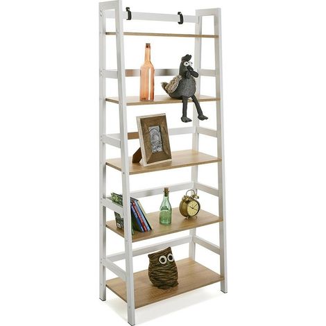 Libreria da parete 5 ripiani mobile con mensole in legno scaffale bianco per casa ufficio studio porta oggetti libri (1/5)