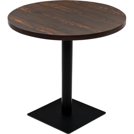 Tavolo da pranzo alto, bar bistrot, MDF e acciaio tondo, 80 cm, frassino marrone scuro