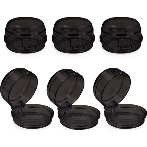 Lot de 6 housses de protection transparentes universelles pour interrupteur de cuisinière à gaz avec ruban adhésif double face assorti pour brûleurs à gaz (noir) (1/5)