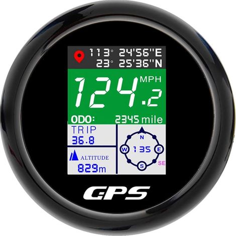 85mm Compteur de Vitesse GPS Tachymètre TFT réglable Mph Noeuds Km/h Compteur kilométrique numérique avec antenne GPS(noir) (1/5)