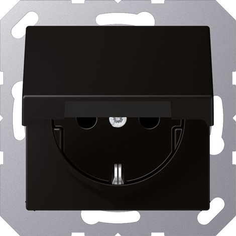 Jung SCHUKO Steckdose, 16 A 250 V , Klappdeckel, Thermoplast lackiert, Serie A, graphitschwarz matt A1520BFKLSWM (1/5)