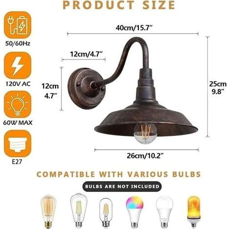 Set mit 2 Retro-Wandleuchten mit Schwanenhals für den Außenbereich, Innen- und Außenbeleuchtung, IP54 wasserdichte Wandleuchte, Edison-Leuchte für Hof, Garten, Garage, Flur (1/4)