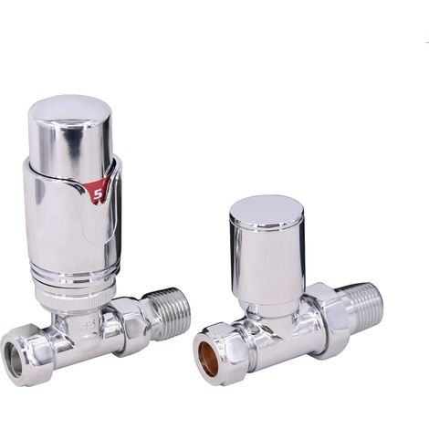 Warmehaus Thermostatic Radiator Valve 15mm TRV Straight Chrome (1/3)