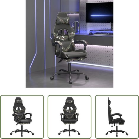 Gamingstuhl mit Fußstütze - Gamingstuhl mit Fußstütze Drehbar Schwarz Tarnfarben Kunstleder (1/5)