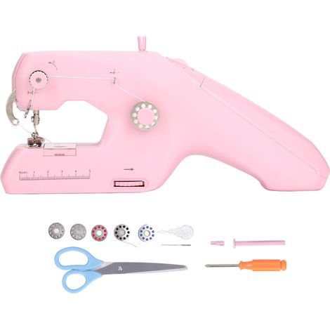 Machine à coudre portable rose, petite, électrique, à double fil, pour la maison et le bricolage. Prise américaine 110-240 V. (1/5)