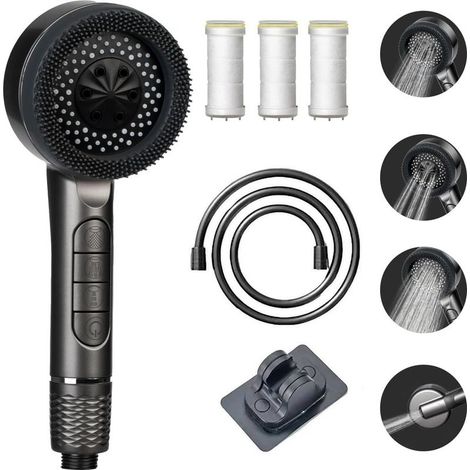 Pommeau de douche haute pression – 4 types de jets – Tuyau 1,5m – Filtration 3 couches – Pression 200% supérieure – Support inclus (1/5)