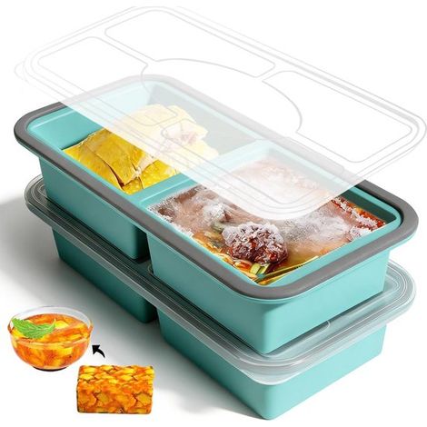 Moules de congélation en silicone 2 pièces 1000 ml – Bacs à soupe avec couvercles – Récipients réutilisables résistants au congélateur – Pour soupe et rangement alimentaire – Bleu (1/5)
