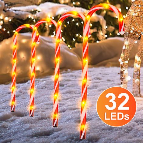 Jiubiaz Luci di Natale a forma di bastoncino di zucchero, decorazioni natalizie per esterni, ghirlande natalizie per vialetti (4 pezzi/set) (1/5)