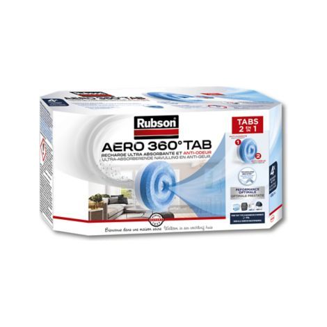 Rubson AERO 360°, 4 Recharges de 450 g en tabs neutres pour absorbeur d'humidité, recharges pour déshumidificateurs AERO 360° ultra absorbantes et anti odeurs