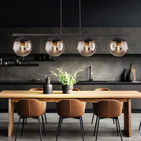 Lampada a sospensione a soffitto con design a sfera, fumo, illuminazione per soggiorno, lampada in vetro nero opaco