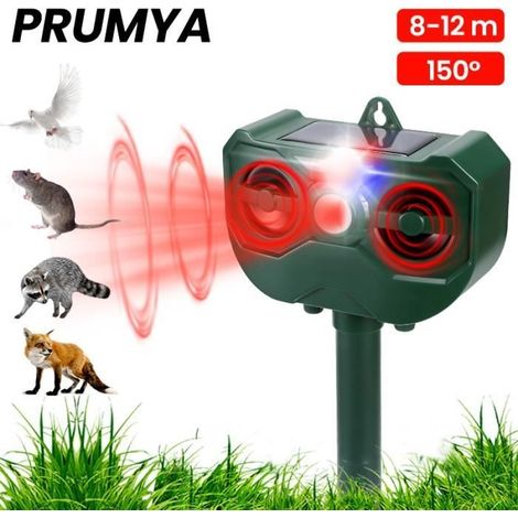 Répulsif à Ultrasons PRUMYA Solaire Exterieur Imperméable 5 Niveaux de Fréquence Réglables Avec Lumière LED Puissante et Son D'alarm (1/4)