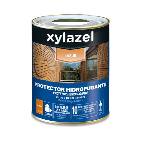 XYLAZEL protector hidrofugante satinado verde 0.750l , Protector hidrofugante de madera Xylazel Protector de madera al agua en color verde satinado Indicado para proteger y
