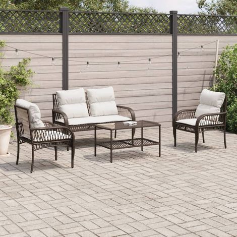 4-tlg. Garten-Sofagarnitur mit Kissen Braun Poly Rattan vidaXL (1/5)