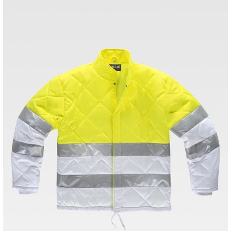 Cazadora acolchada para alimentación, combinada con cintas reflectantes C1015 M Blanco+Amarillo A.V. (1/2)