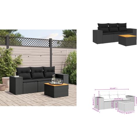 Salon de jardin 4 pcs avec coussins noir résine tressée - Salon De Jardin - Meuble Extérieur - Set Salon - Résine Tressée - Rotin Synthétique (1/3)