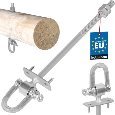 KOTARBAU® Crochet de Balancoire - M10 x 190 mm - Accroche Balancoire - Acier Galvanisé - Argent - avec Étrier et Pointes - Filetage Bois (1/5)