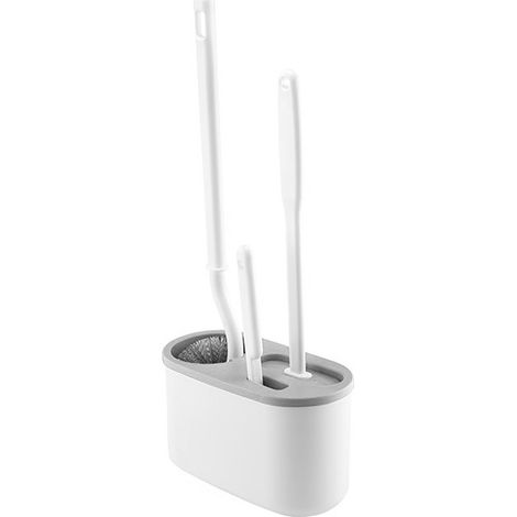 Lot de 4 brosses WC blanc, support mural sans perçage pour salle de bain, avec 3 têtes de rechange (1/5)