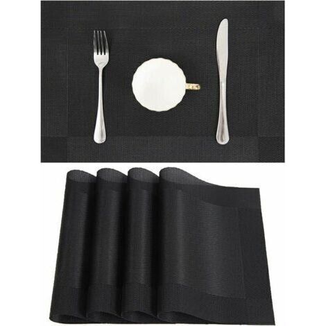 Lot de 10 Sets de Table tressé en PVC antidérapant Lavable pour Salle à Manger Set de Table Noir 45cm30cm.- Dessous de plat (1/4)