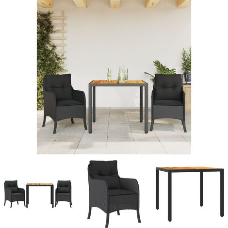 The Living Store 3-tlg. Garten-Essgruppe mit Kissen Schwarz Poly Rattan - Gartenmöbel-Sets (1/5)