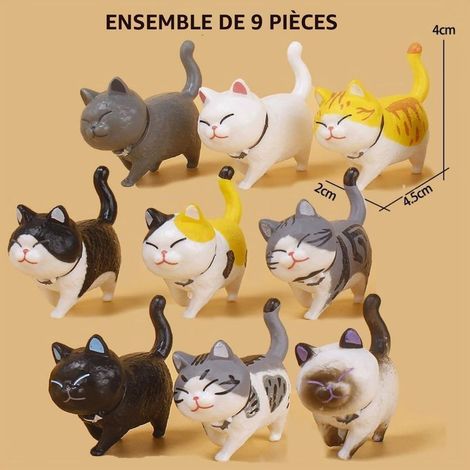 Set mit 9 Mini-Kätzchenfiguren – Realistische Dekoration – Schwarz, Grau, Orange, Weiß, Kätzchen, Miniaturtier, Tisch, Auto, Schreibtisch, Büro (1/5)