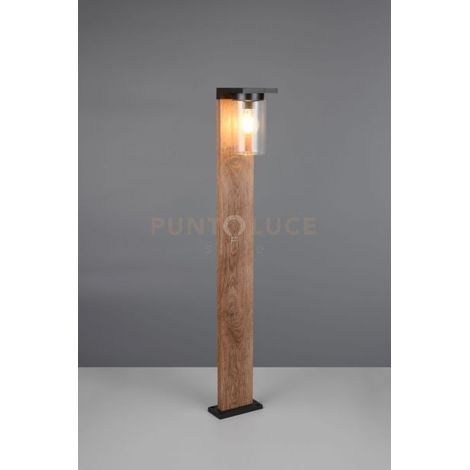 ARDILA PALO ALTO DA ESTERNO ALLUMINIO NERO CON EFFETTO LEGNO E VETRO TRASPARENTE CON INTERRUTTORE E SENSORE CREPUSCOLARE IP44 H.100CM 1 LUCE ATTACCO E27