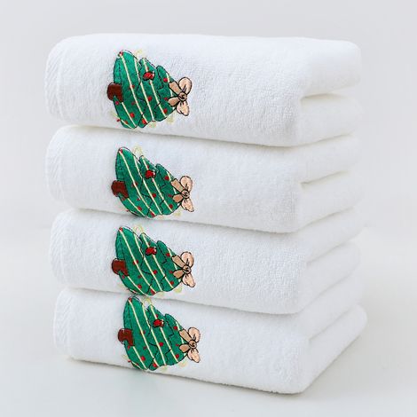 Serviettes de Noël imprimées en pur coton, douces et absorbantes, lot de 4, blanches/34 x 78 cm