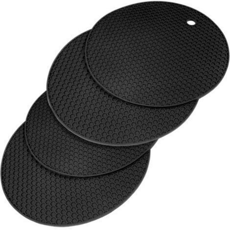 Lot de 4 Tapis de Dessous de Plat en Silicone Tapis, sous Verre en Silicone antidérapant, Durable, étanche et antidérapant, Convient aux casseroles, poêles, théières et Bols(Noir)