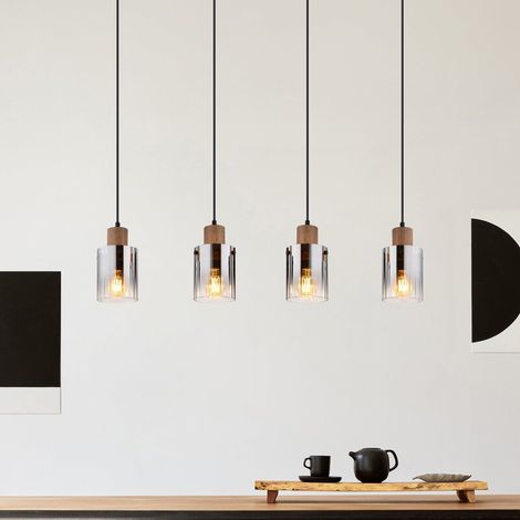 [NEUWERTIG] B-Ware Globo Hängeleuchte Pendelleuchte Lampe rauchgrau MDF Länge 105 cm braun (1/2)