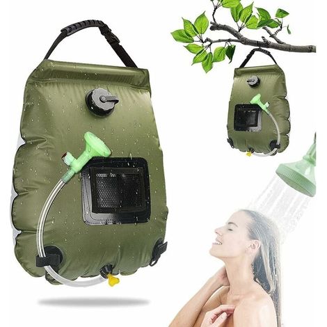 Sac de Douche Solaire Camping, 20L Solaire Sac de Douche Portable, Pliant Extérieur pour Douche avec Amovible à Tête de Douche 45 °C Chauffe Eau Solaire Douche pour Randonnée Escalade Voyage (1/5)