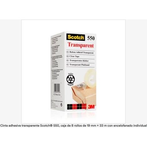 CAJA 8 ROLLOS CINTA ADHESIVA 550 TRANSPARENTE 19MM x 33M 550-1933E SCOTCH 7100029278