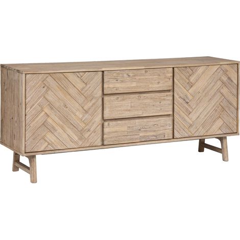 Atmosphera – Buffet en bois d'acacia 3 tiroirs 2 portes – Dimensions 180x45x80 cm – Fini chevrons et pieds originaux – Rangement élégant