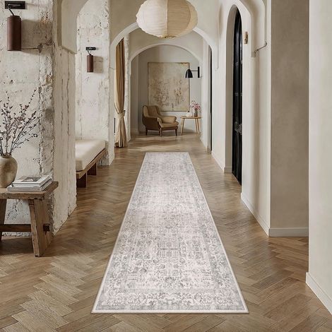 Vintage Tapis Couloir 60x240cm Gris Lavable en Machine Rug Cuisine,Chambre Enfant Rugs, Descente de Lit,AntidéRapant Carpet,Mangerd Carpets,Interieur Doux Poil Ras,Bureau (1/5)