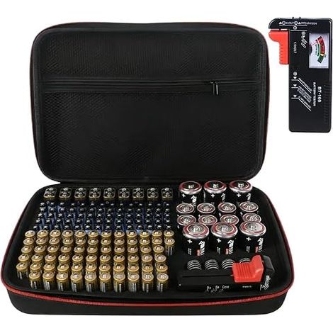 Battery Storage Box with Tester: large capacity battery box can hold 158 batteries in different sizes and 30 button cells, battery box for 2A, 3A, C, D, 9V (1/4)