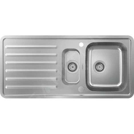 Hansgrohe Éviers - Évier encastré S4113-F540 avec égouttoir et garniture de vidage automatique, inox 43339800 (1/4)
