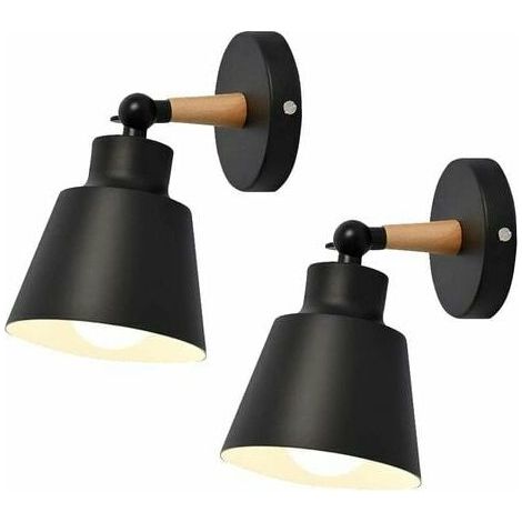 GROOFOO Lot de 2 Moderne Applique Murale Industrielle en Métal Luminaires E27 Edison Loft Lampe pour Café Bar Couloir Salle à Manger Salon Chambre (Noir) (1/5)