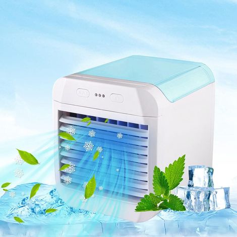 Ventilateur climatiseur portable, rafraîchisseur d'air alimenté par USB, humidificateur, mini rafraîchisseur d'air personnel ultra silencieux, idéal pour la famille, les voyages et le bureau. (1/5)