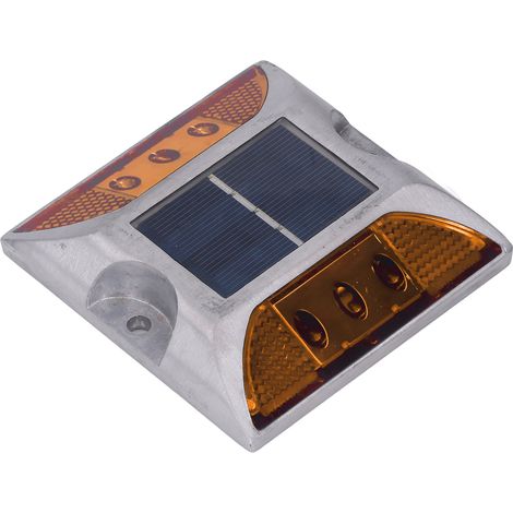 Borne solaire LED en aluminium moulé pour allée, trottoir, escalier extérieur, balisage routier étanche IP68, lumière jaune, plot de sol (1/5)