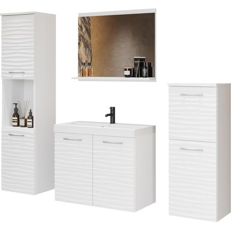 Ensemble de meubles de salle de bain avec lavabo – Stratifié 15mm – Dimensions meuble vasque 47,5x60x30cm – Armoire haute 131,5x30x30cm