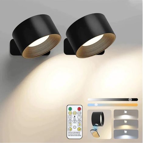 Lot de 2 appliques murales LED sans fil avec télécommande, 3 couleurs et intensité réglable – Noir (1/5)