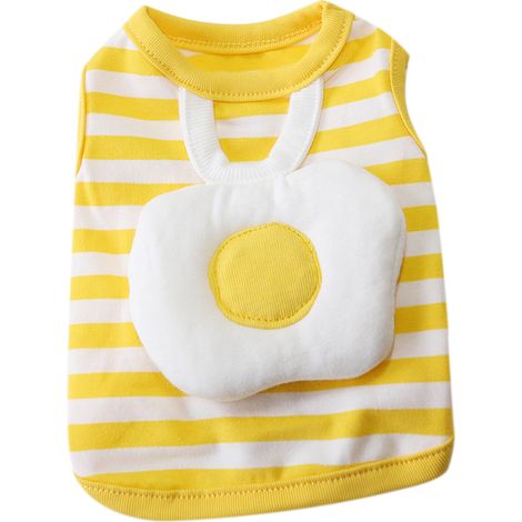 Gilet rayé en forme d'œuf pour chiot, mignon, respectueux de la peau, respirant, col rond, Costumes pour chien pour printemps et été, jaune L (1/5)