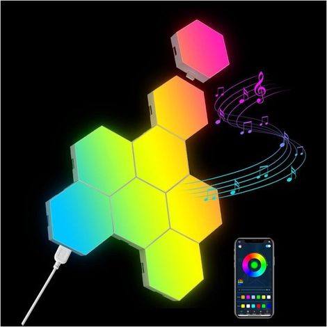 Lot de 8 appliques murales hexagonales RGB, lampes LED alvéolées pour la décoration de chambre, veilleuses gaming pour hommes, femmes et enfants (1/5)