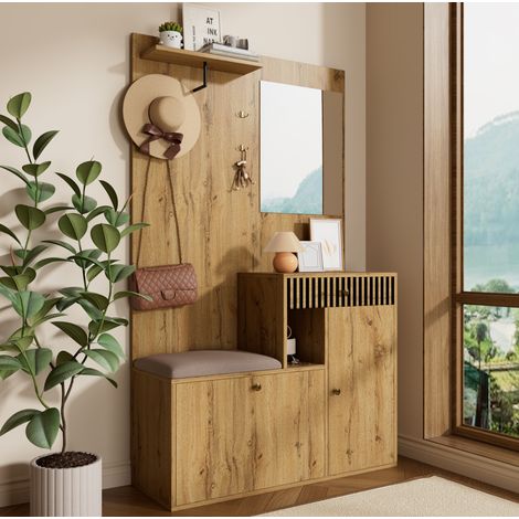 Schrank Flurgarderobe Aufbewahrung Spiegel Sitzfläche OKMYHOME (1/5)