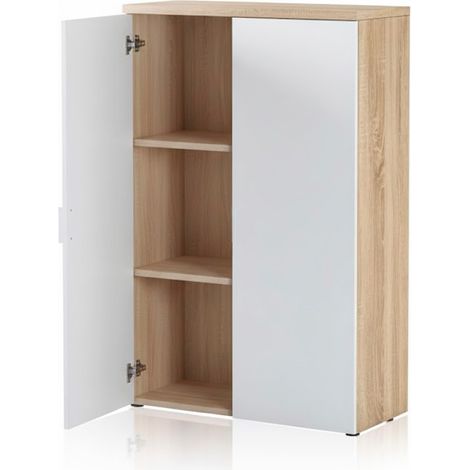 Armadio Armadietto Multiuso Con 2 Ante E Ripiani Regolabili Mobile Salvaspazio in Melaminico Mobile Per Casa Ufficio Lavanderia Ingresso 80 x 119 x 33 Cm Bianco Opaco E Rovere (1/3)