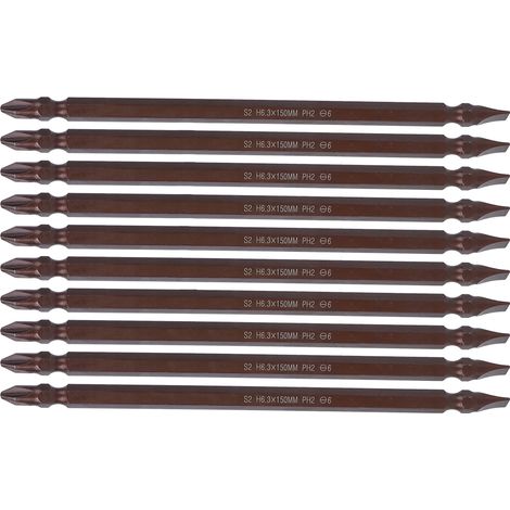 Ensemble de 10 embouts de tournevis à double extrémité H6.3 magnétiques en forme de croix, longs, pour quincaillerie (H6.3 x 150 mm PH2 / SL6) (1/5)