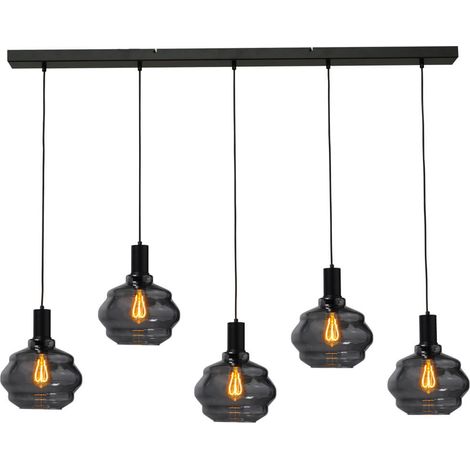 Lampe suspendue 5 lumières - noire - Porto avec verres à fumée Ball - Ø 24cm - 2711-05-05-130-5-3