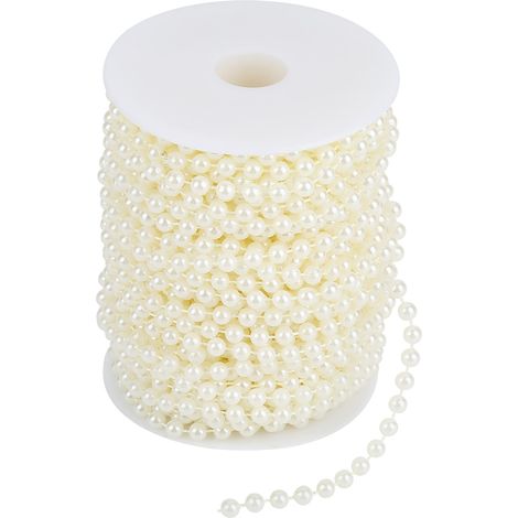 Ruban de perles nacrées 6mm (beige) pour guirlande de mariage DIY, fil de 25m/rouleau (1/5)
