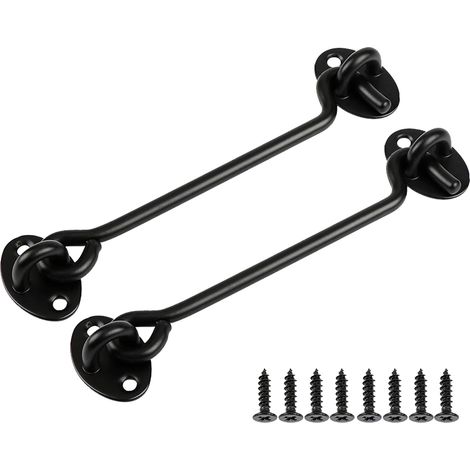 Cerradura de gancho y argolla para mayor privacidad, cerradura sencilla, apta para puertas de granero, color negro, 2 piezas (15 cm). (1/3)