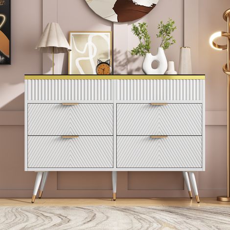 Cómoda aparador de 6 cajones, 120 x 40 x 76 cm, con seguridad antivuelco, blanco HAVRYA (1/5)