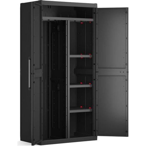 KETER Armoire de rangement DETROIT XL - 2 portes - 4 étageres dont 2 réglables - L 89 x P 54 x H 182 cm - Noir